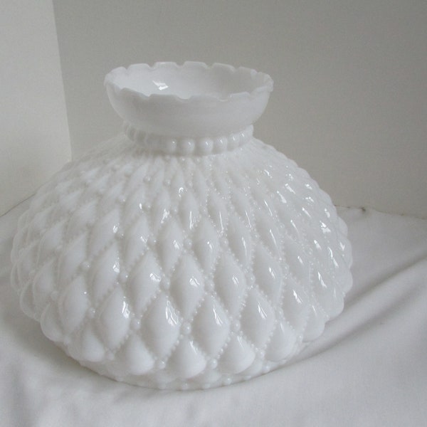 Vintage 10 1/2" White Diamond Quilt Glass Lamp Shade