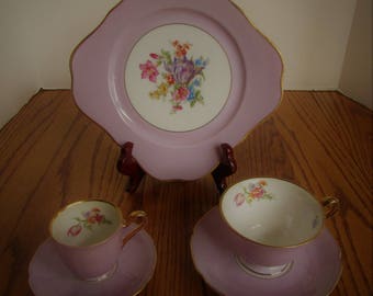 Bavaria Tirschenreuth Germany Purple Luncheon Set Plate Tea Cup & Expresso Saucer