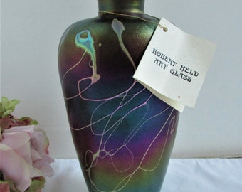 Vintage Robert Held Art Glass Vase 8 1/4" Signed w/ Sticker