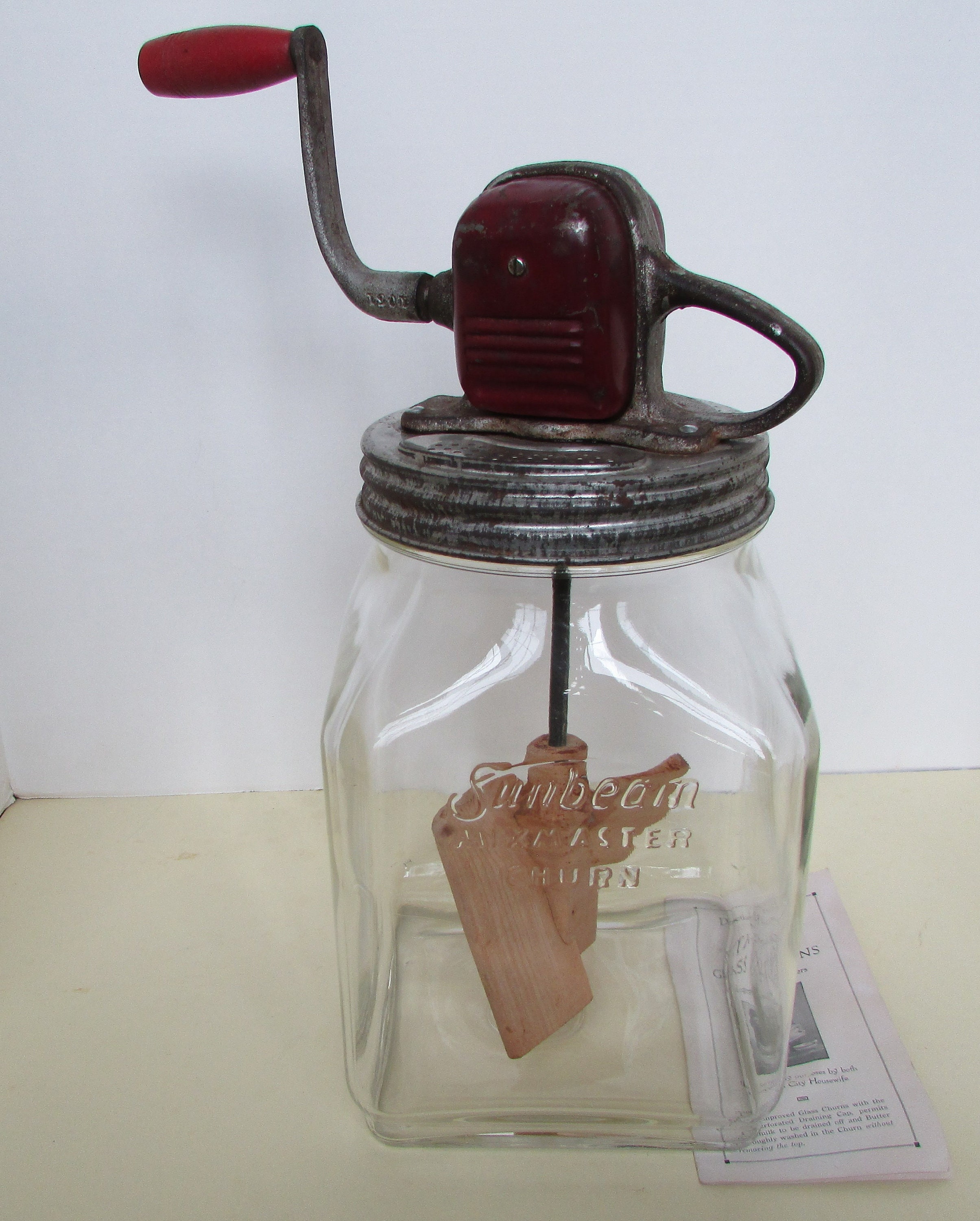 Antique Red Square Churn With Sunbeam Mixmaster Churn Canister