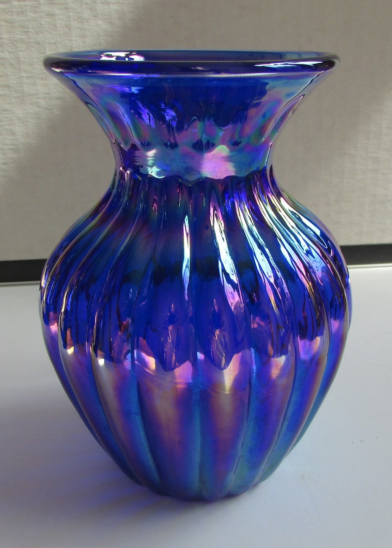 Vintage Gibson Iridescent Art Glass Vase Etsy