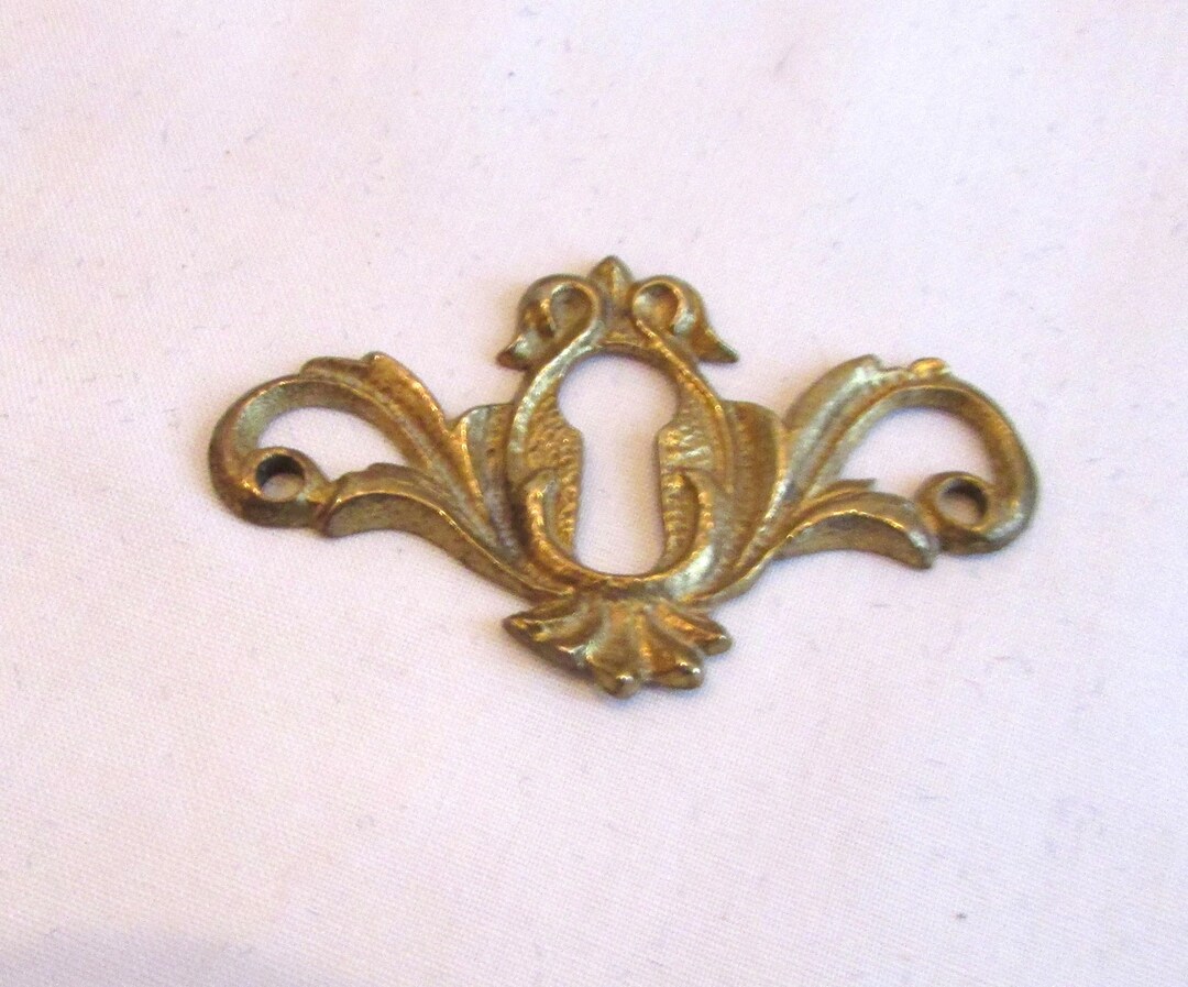 Antique Door Knob Skeleton Key Plate Floral Brass Etsy