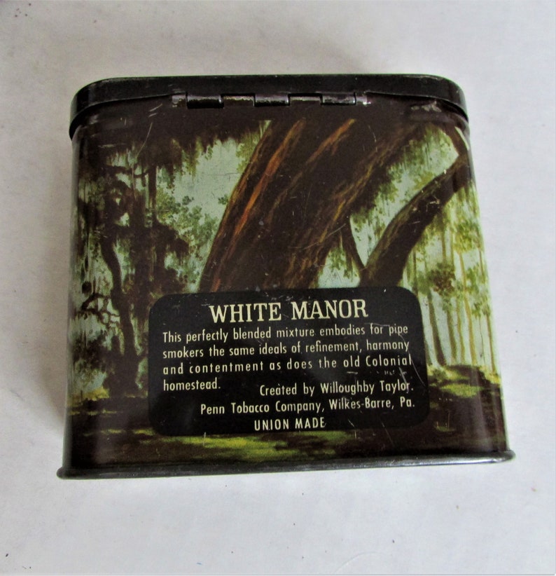 Antique White Manor Pipe Mixture Tobacco Half Vertical Tin