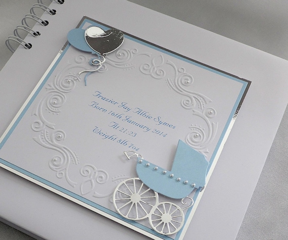 Baby Boy Personalised Photo Album With Interleaving,A5 With Embossed Ducks,Boxed