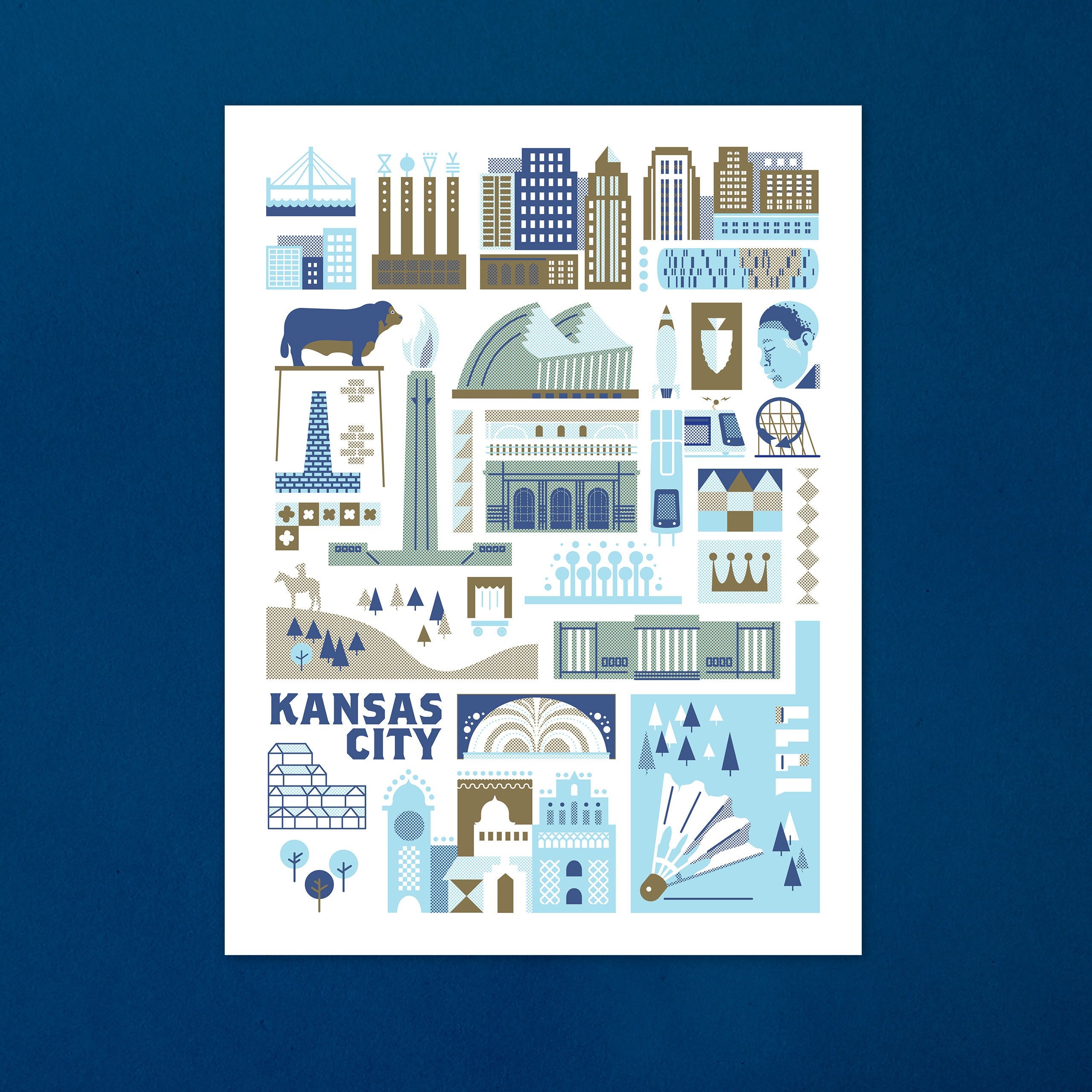 KC Landmark Screen print (Metallic Gold & Blue Edition)