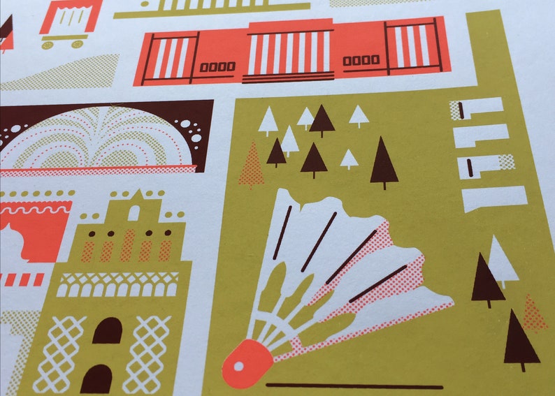 KC Landmark Screen print Neon Red and Old Gold Edition Etsy