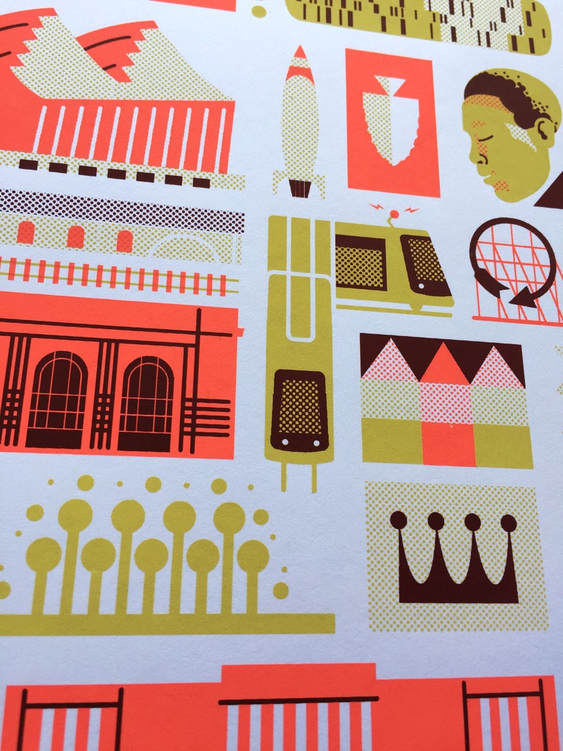 KC Landmark Screen print Neon Red and Old Gold Edition Etsy