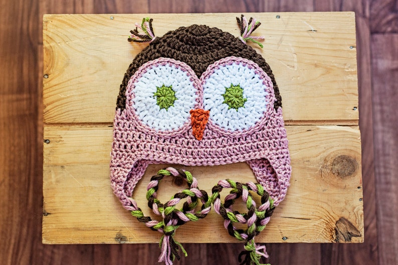 Birthday Gift Crochet Fall Colored Owl hats Beanie with Ear Flaps Photography Prop Boy or Girl