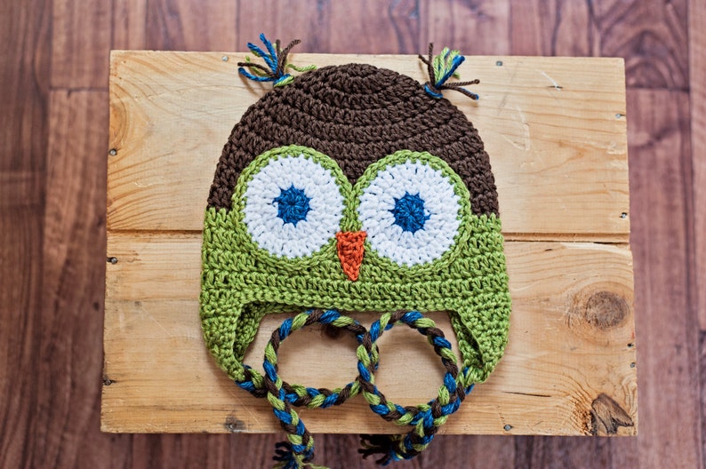Birthday Gift Crochet Fall Colored Owl hats Beanie with Ear Flaps Photography Prop Boy or Girl