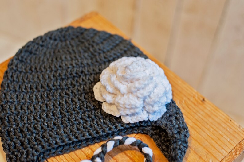 Flower Decal Crochet Beanie with Ear Flaps Little Girl Birthday