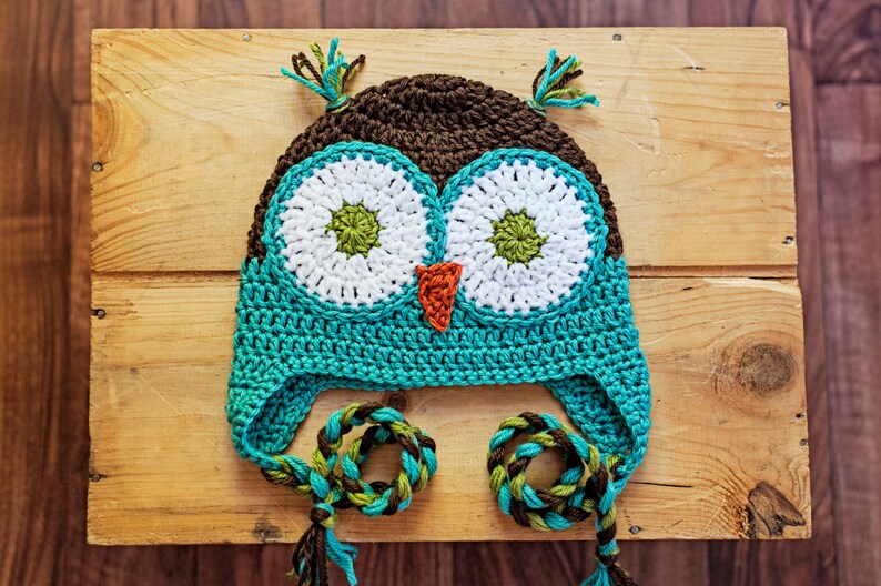 Birthday Gift Crochet Fall Colored Owl hats Beanie with Ear Flaps Photography Prop Boy or Girl