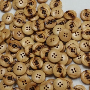 50 and 100 Packs - Wooden Buttons, 5/8 inch and 3/4 Inch Diameter Wooden Buttons Sold in 50 and 100 Button Packs