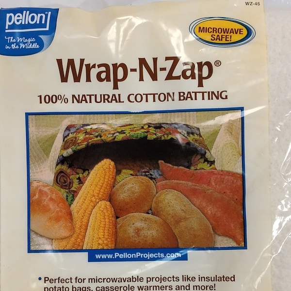 Wrap-N-Zap 100% Cotton Batting, FREE SHIPPING see details; make Baked Potato Bags, Insulated Potato Microwave Bag, Instructions on the Bag