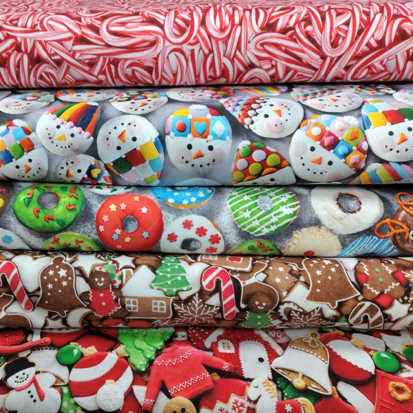 Holiday Sweets, 100% Cotton by the Yard, Minimum 2 Yard Purchase, 5 Patterns, Mix & Match to Reach Minimum
