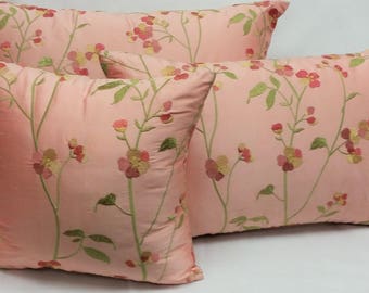 Juego de fundas de cojín de seda bordadas con estampado floral de sandía