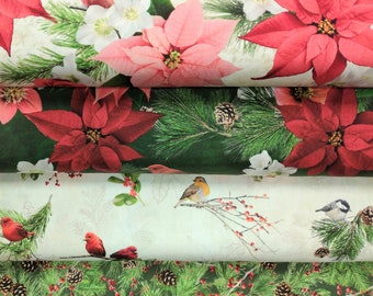 Holiday Botanicals, 100% Cotton by the Yard, Minimum 2 Yard Purchase, 4 Coordinating Patterns, Mix & Match to Reach Minimum