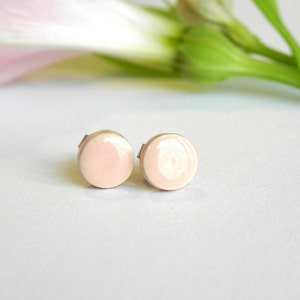 Peach Ceramic Post Earrings Tiny Round Pottery Studs Minimalist Fashion Jewelry image 2