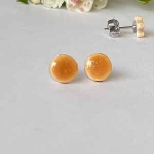 Geometric Ceramic Earrings Caramel Round Tiny Stud Errings Minimalist Ear Posts