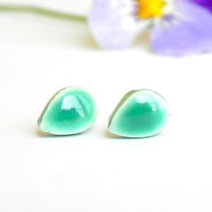 Mint Drop Stud Earrings,  Minimalist Aqua Ceramic Post Earrings, Porcelain Earrings, Hypoallergenic Stainless Steel Post