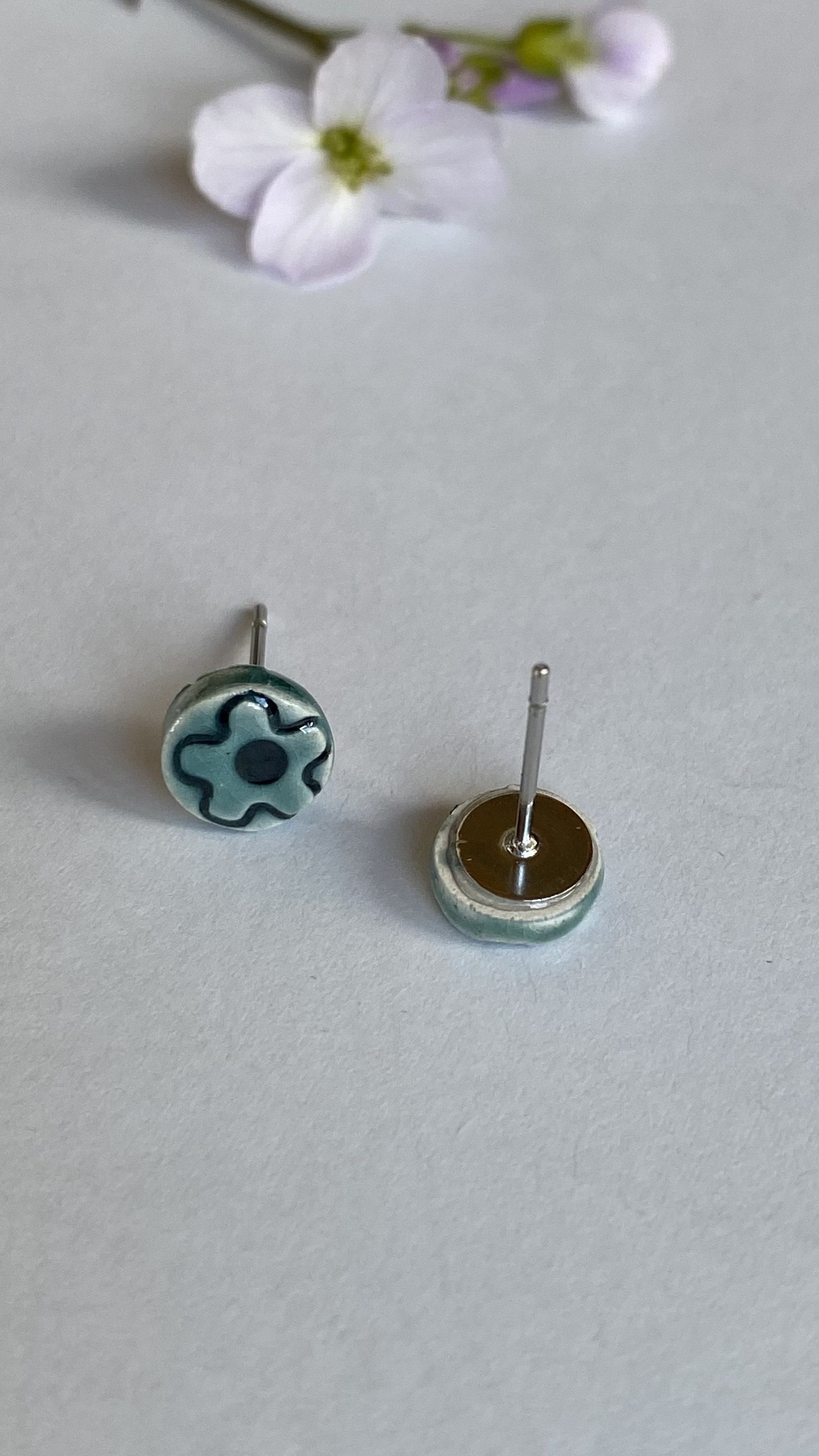 Tiny Ceramic Stud Earrings Peacock Porcelain Jewelry Green Etsy