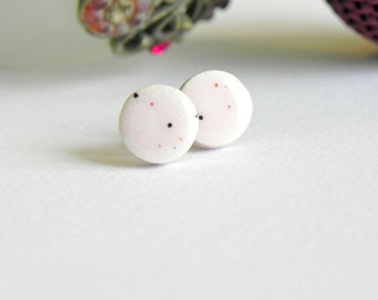 Circle Ceramic Post Earrings,  Pastel Pink Porcelain,  Surgical Steel Studs, Little Dots Earrings, Small lightweight Stud