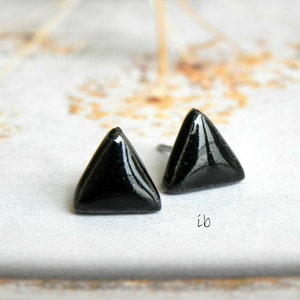 Black Porcelain Earrings Stud, Tiny Ceramic Post, Geometric Earrings Hypoallergenic Men Earrings