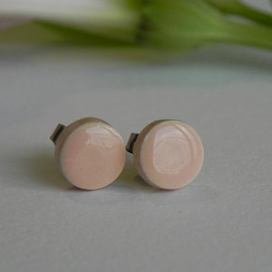 Peach Ceramic Post Earrings Tiny Round Pottery Studs Minimalist Fashion Jewelry image 3