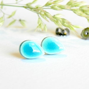Turquoise Stud Earrings, Tiny Aqua Drop Ceramic Stud Earrings, Hypoallergenic Posts Bridal Jewelry