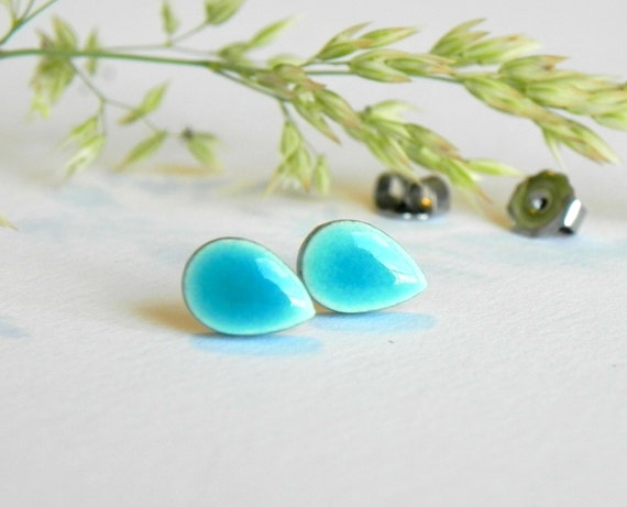 surgical steel turquoise studs drop studs Earrings Ceramic turquoise drop studs earrings ceramic jewelry hypoallergenic jewelry