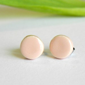 Peach Ceramic Post Earrings Tiny Round Pottery Studs Minimalist Fashion Jewelry image 4