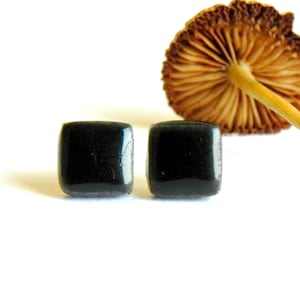 Unisex Black Stud Earrings, Geometric Ceramic Men Jewelry, Square Porcelain Earrings, Hypoallergenic Stainless Steel Posts
