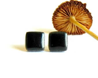 Unisex Black Stud Earrings, Geometric Ceramic Men Jewelry, Square Porcelain Earrings, Hypoallergenic Stainless Steel Posts