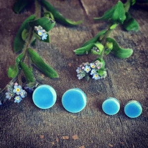 Tiny Bluebonnet Porcelain Stud Earrings, Minimalist Ceramic Circle, Blue Color Surgical Steel Post Earrings, Round EverydayJewelry image 1