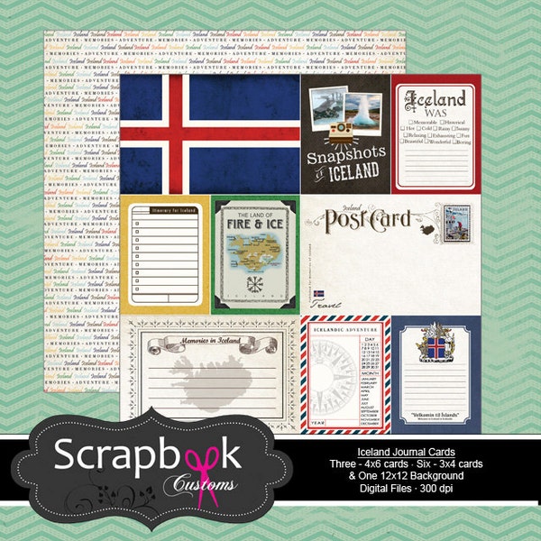 Iceland Journal Cards. Digital Scrapbooking. Project Life. Instant Download.