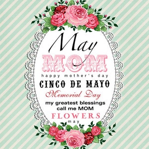 May Subway Art. Mother&#39;s Day Printable. Instant Download.
