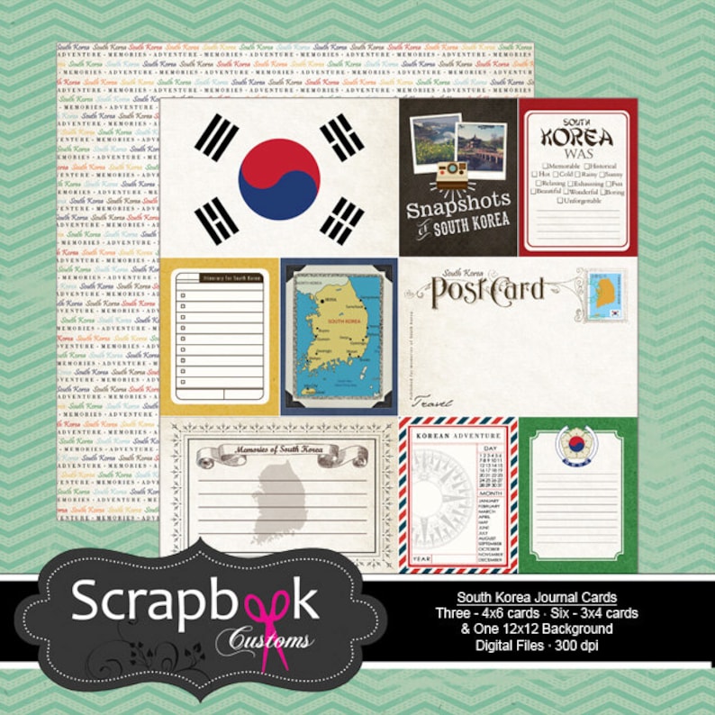 South Korea Journal Cards. Digital Scrapbooking. Project Life. Etsy