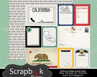 California Vintage Journal Cards. Digital Scrapbooking. Project Life. Instant Download.