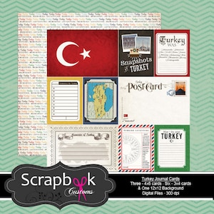 Cartões de diário da Turquia. Scrapbook digital. Projeto Vida. Download instantâneo.