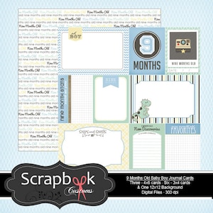 9 maanden oude dagboek kaarten. Baby Boy digitale Scrapbooking. Project leven. Direct downloaden.