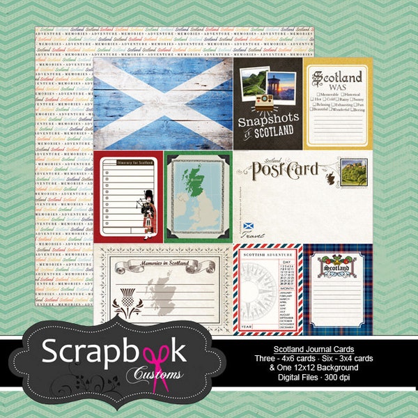 Schottland-Journal-Karten. Digital Scrapbooking. Projekt Leben. Sofort-Download.