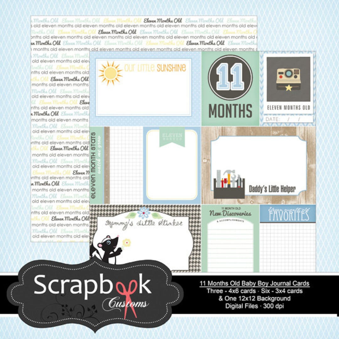 11 Months Old Journal Cards. Baby Boy Digital Scrapbooking. Project ...