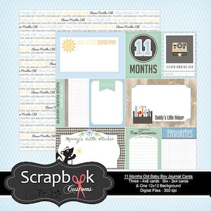 11 maanden oude dagboek kaarten. Baby Boy digitale Scrapbooking. Project leven. Direct downloaden.