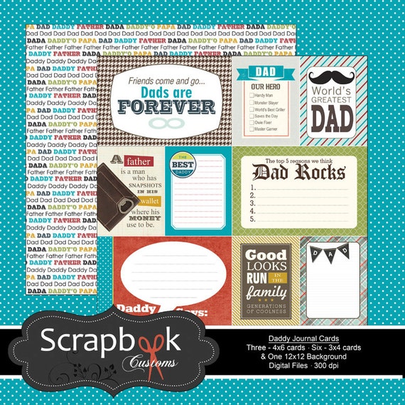 Dad Journal Cards. Digital Scrapbooking. Project Life. Instant Download.