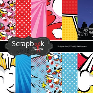 Superheld Digitales Papier. Sofort Download. Super Papa. Super Mama. Scrapbookpapier. Comic Buch Seiten.