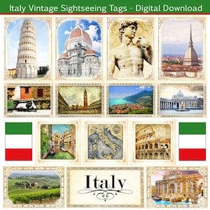 Italy Vintage Tags. Embellishments. Digital Scrapbooking. Instant Download.