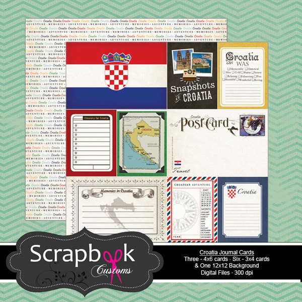 Croatia Journal Cards. Digital Scrapbooking. Project Life. Instant Download.