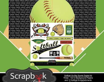 Softball Digital Scrapbooking. Instant Download.