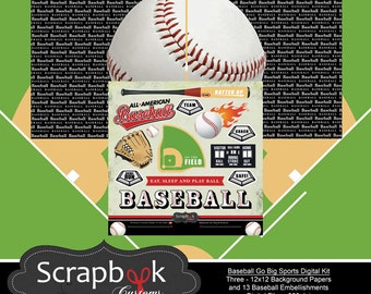 Baseball Digital Scrapbooking. Instant Download.