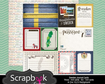 Sweden Journal Cards. Digital Scrapbooking. Project Life. Instant Download.