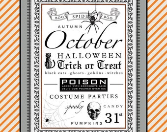 October Subway Art. Halloween Printable. Instant Download.